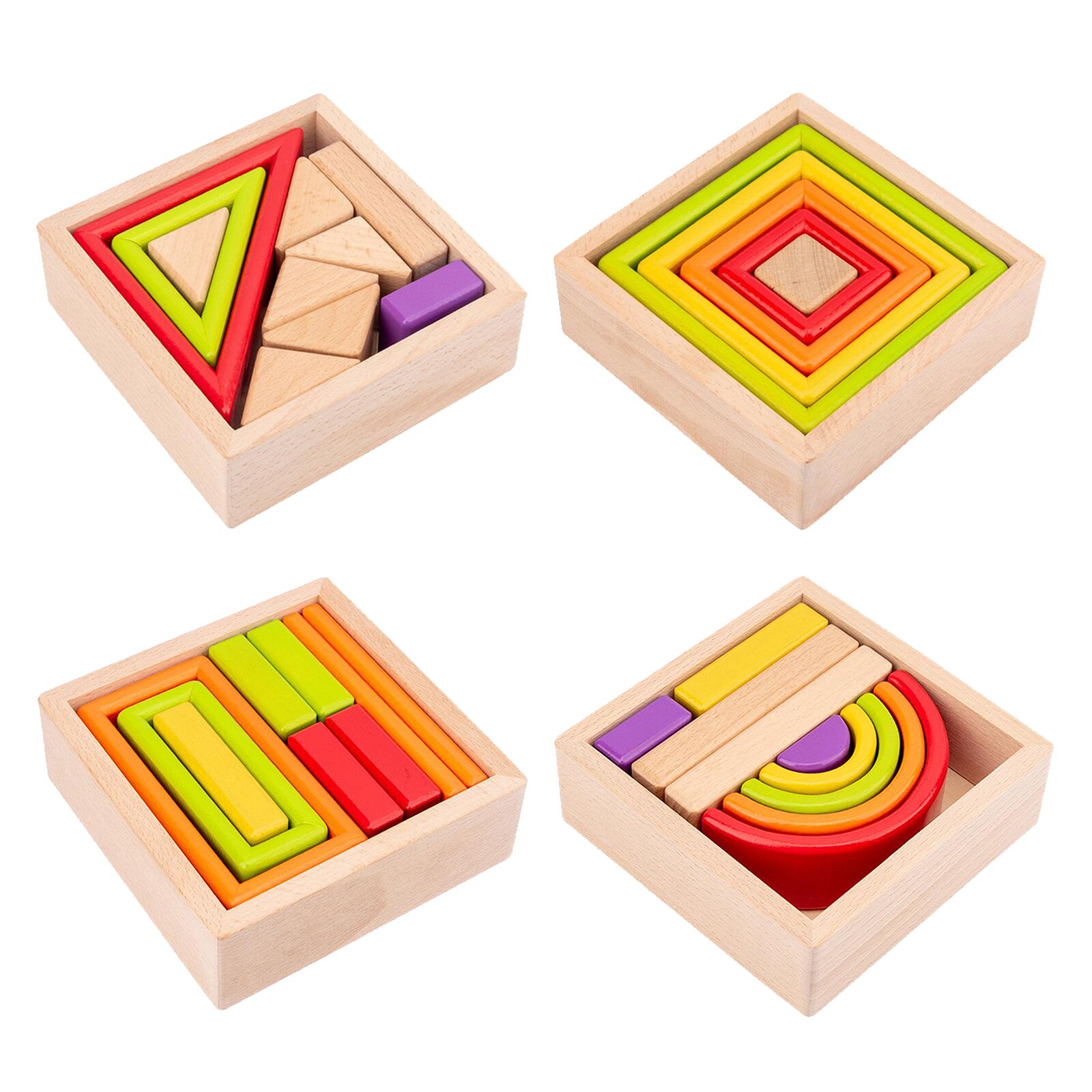 Holz Blöcke Bau Gebäude Spielzeug Eingestellt Stapeln Ziegel Bord Spiele 9 Stück, lagerung Kasten 14,3x14,3x4,5 cm
