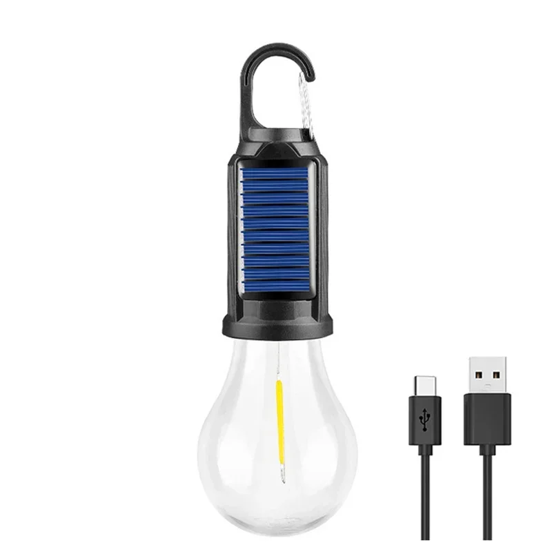 Bombillas de lámpara LED con energía Solar para exteriores, luz de Camping con carga USB, luces nocturnas portátiles, linterna impermeable, elementos esenciales para pesca