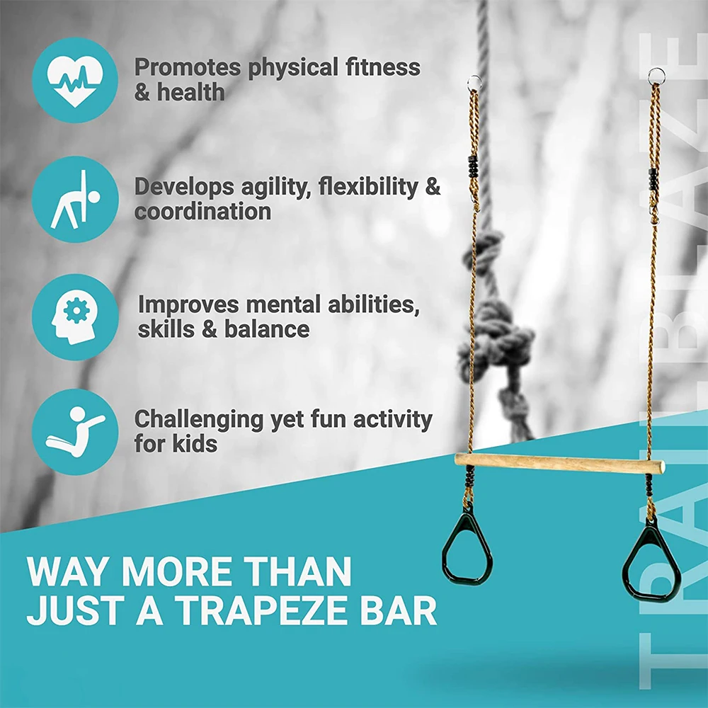 Houten trapeze met plastic gymringen Buiten Binnen Speeltuin 2-in-1 schommelset Accessoires voor kinderen