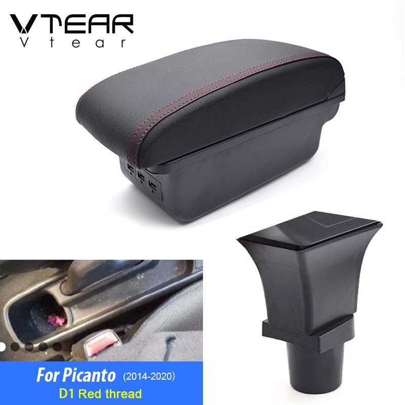 Vtear For Kia Picanto Armrest Interior Center Console Storage Box Arm Rest Car-styling Decoration Accessories Parts Organizer: Type2 D Red