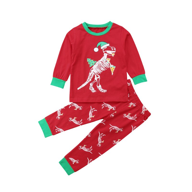 Peuter kinderen baby meisje jongen kerst pizza dinosaurus tops broeken leggings outfit nachtkleding pyjama 0-6y