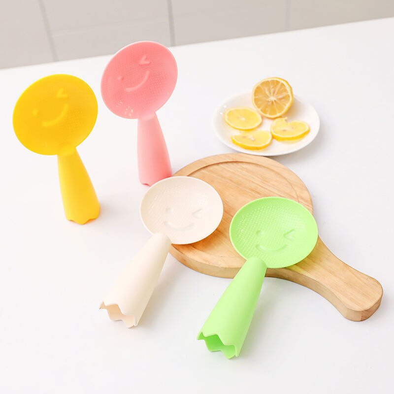 Cute Lovely Smile Shaped Standing Cute Rice Paddle Non Stick Spoon for Sales Pink Kitchen Accessories Rice Scoop B