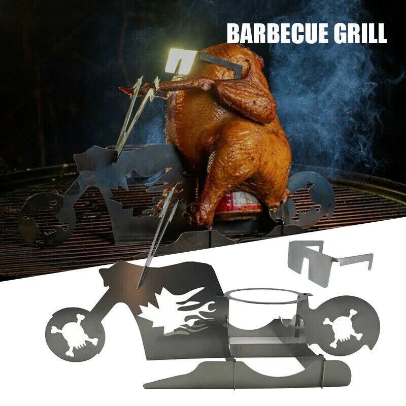 Bbq Kip Stand Bier Grappige Amerikaanse Motorfiets Rvs Rack Gereedschappen Grappig Gebraden Kip Rack Grillen Gebraden Rack