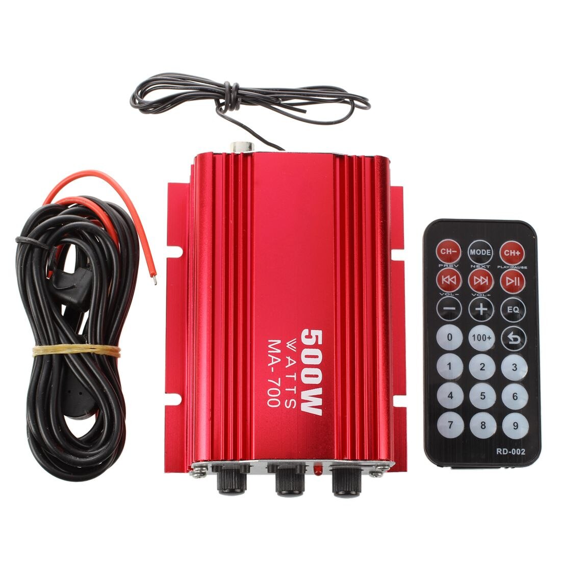 Amplificador amp + alto-falante remoto para 2-channel 500w carro auto moto barco usb mp3 fm vermelho