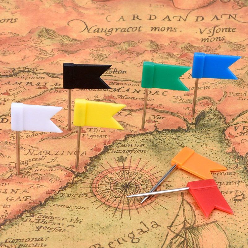 100 pièces carte drapeau punaises punaises, assorties 7 couleurs
