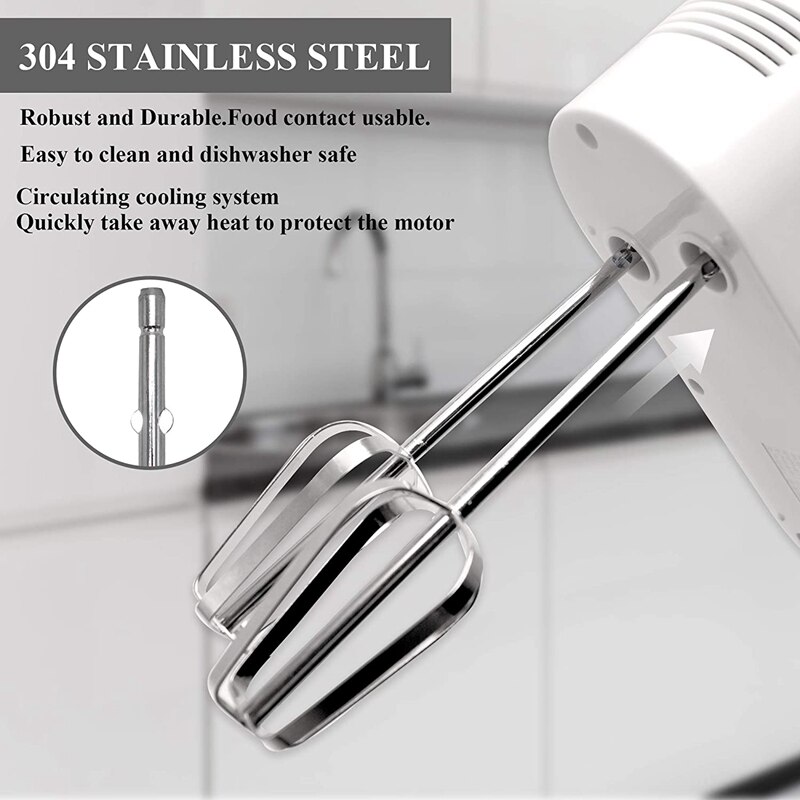 Hand Mixer Electric, 5-Speed Powerful Turbo Electric Kitchen Handheld Mixer with 4 Stainless Steel Attachments