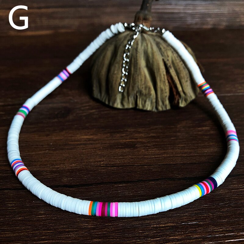 Bohemian Kleurrijke Klei Choker Ketting Voor Vrouwen Meisjes Boho Regenboog Polymeer Klei Kralen Verstelbare Kraag Femme Sieraden: G