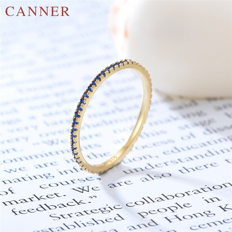 Simple Trendy 925 Sterling Silver Rings for Women Multicolor Mini Rainbow Zircon Single Row Drill Wedding Rings Jewelry: blue / 8