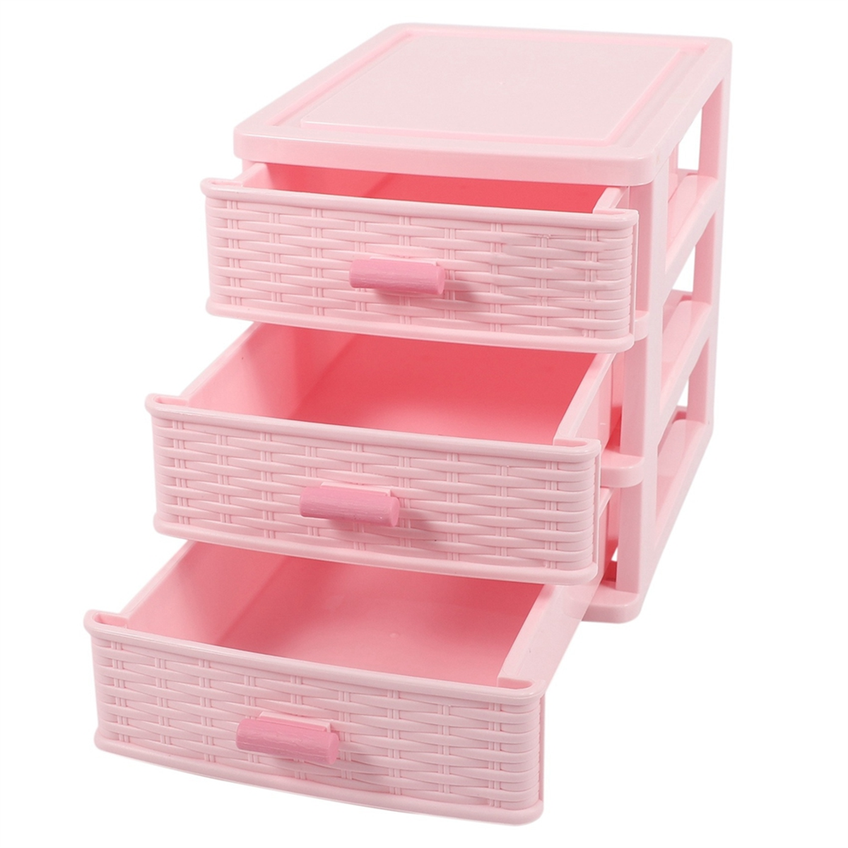 Plastskuff med 3 rom til oppbevaring av smykker, rosa
