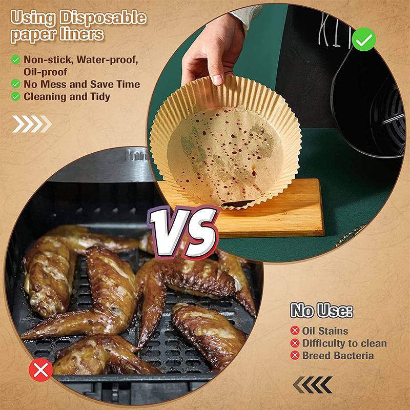 Revestimiento de papel pergamino desechable para freidora de aire, bandeja de papel a prueba de aceite, estera antiadherente para hornear, accesorios para freidora de aire, cuadrado, redondo, 50 Uds.