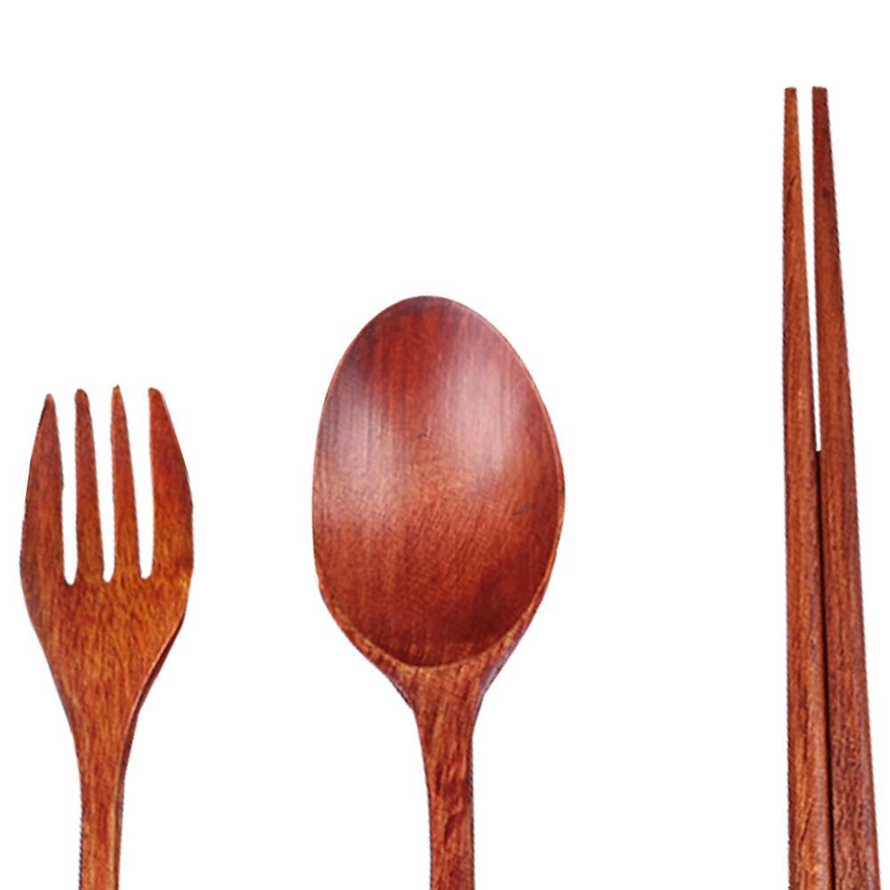 Japanese Style Portable Natural Wooden Eco-Friendly Flatware Set With Binding Wire Fork Spoon Chopsticks