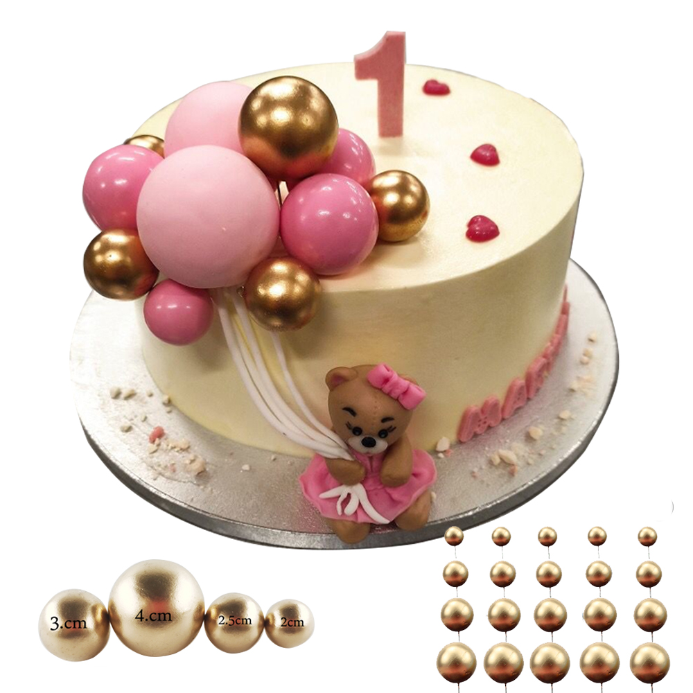 20pcs Golden Ball Cake Topper Happy Birthday Baby Baptism Cake Decoration Diy Cupcake Wedding Party Decoration Supplies