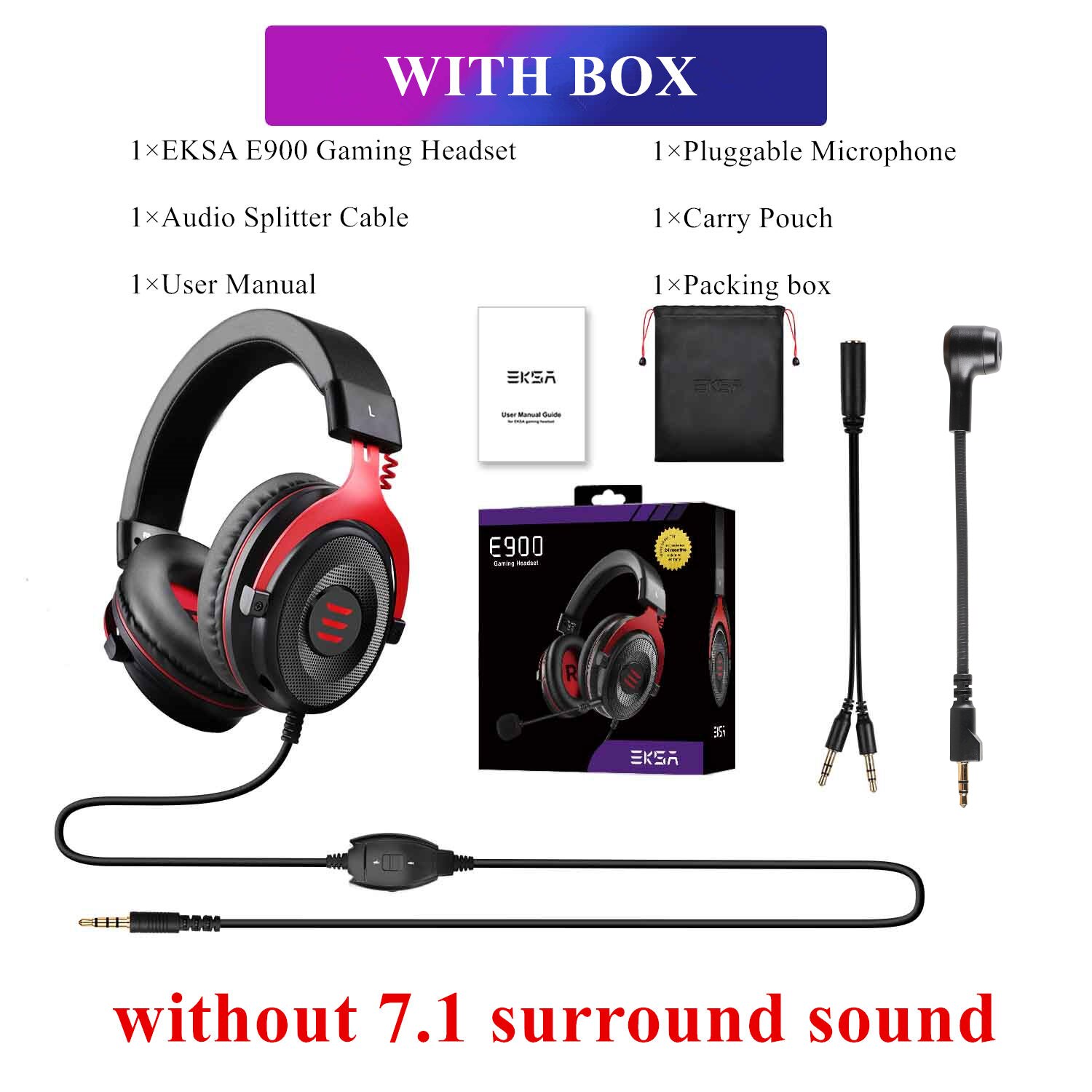 EKSA Gaming Headset Gamer E900/E900 Pro 7.1 Surround Wired Gaming Headphones with Microphone For PC/PS4/PS5/Xbox one/Switch: E900 Red with Box