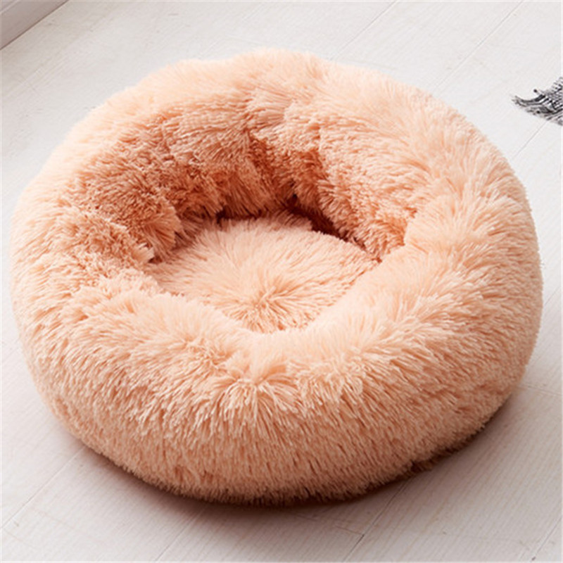 Størrelse 0-100cm varm fleece hundeseng rund kæledyrsliggepude til små mellemstore hunde kat vinter hundekennel hvalpemåtte kæledyrsseng: M / Gul