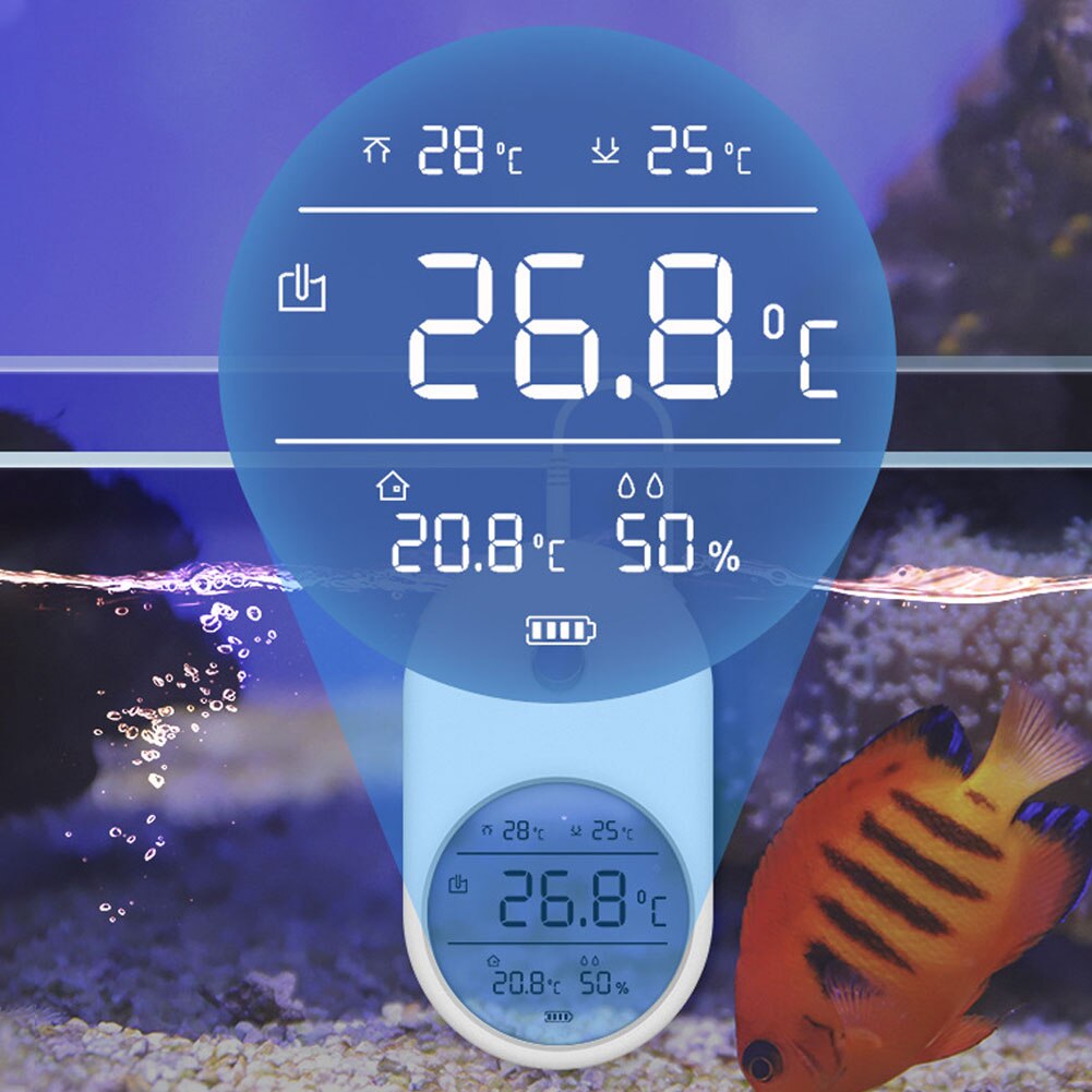 Adhesive Aquarium Thermometer Room Temperature With Probe Alarm LCD Display Hygrometer Fish Tank Home High Accuracy Mini 3 In 1