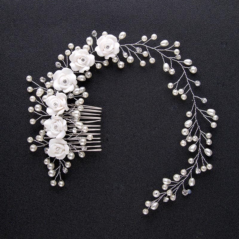 Hochzeit Braut Haar Zubehör Kristall Blumen Imitation Perle Haar Kamm/Pin für Frauen Mädchen HSJ88: FS093