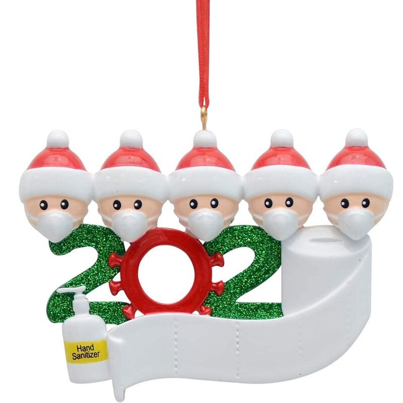 Quarantine Christmas Ornament Family Party Santa Claus Pendants Xmas Decoration Tree Pandemic -Social Distancing: Resin white 5