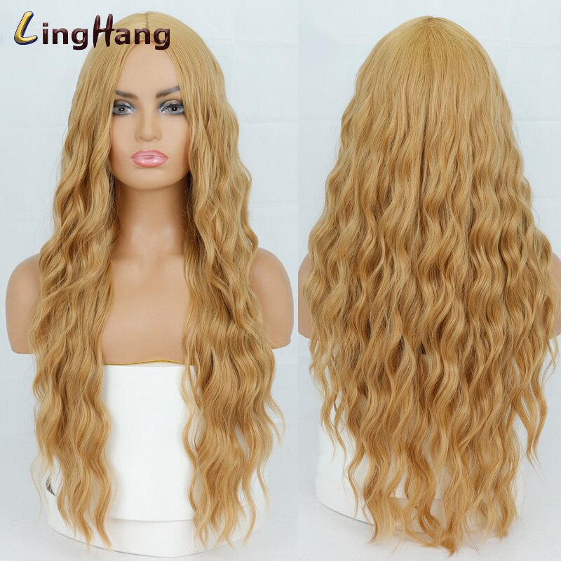 Leng Hangen Lange Water Wave Kapsel Pruiken Paars Blauw Roze Goud Hoge Temperatuur Synthetische Midden Pruik Cosplay Vrouwelijke Pruik: 27