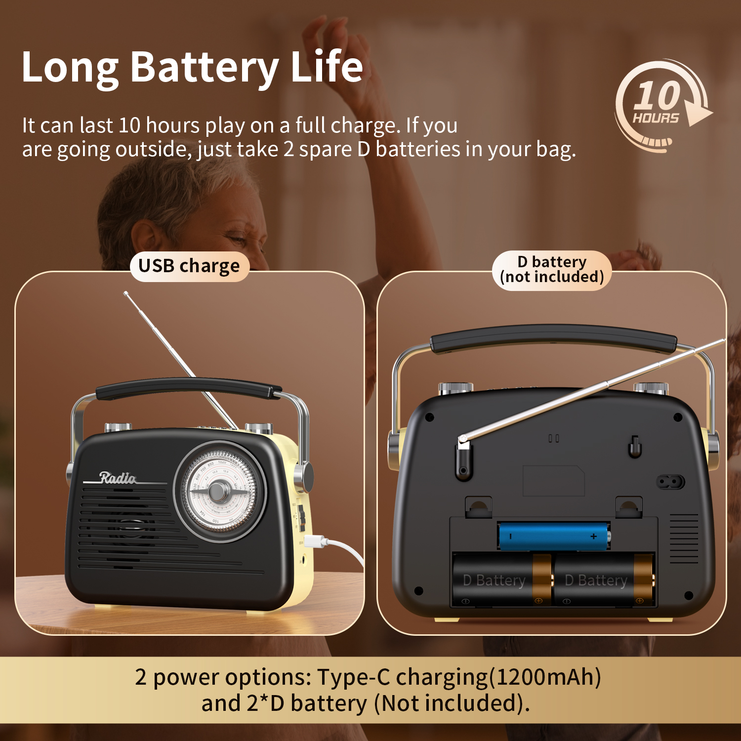 Portable multi-function radio AM/FM/SW multi-band, USB charging, TF card playback, with antenna, with the best reception, easy t