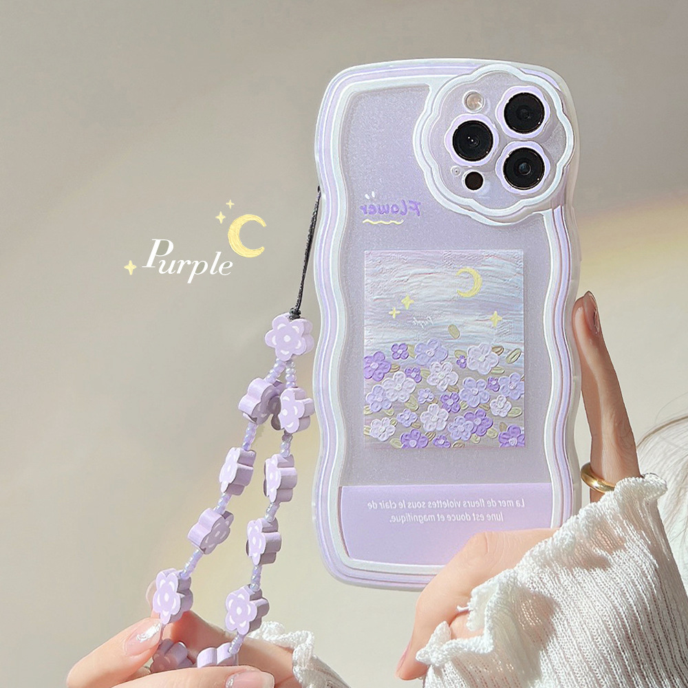 Romantic Oil Painting Flower Phone Case with Lanyard for iPhone 14 13 12 11 Pro Mini XS Max 8 7 Plus SE XR Shockproof Cover