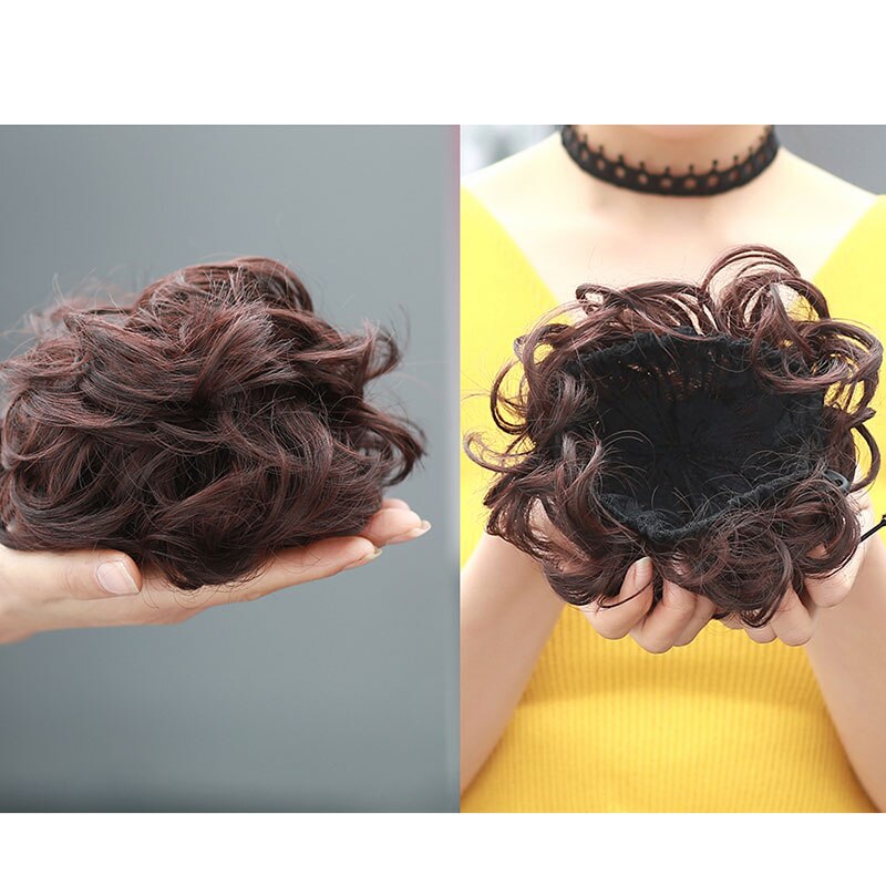 Extension capillaire Chignon élastique bouclée, Postiche Afro à Clip, Postiche Chignon synthétique, coiffure décoiffée, coiffure pour mariage, Q7