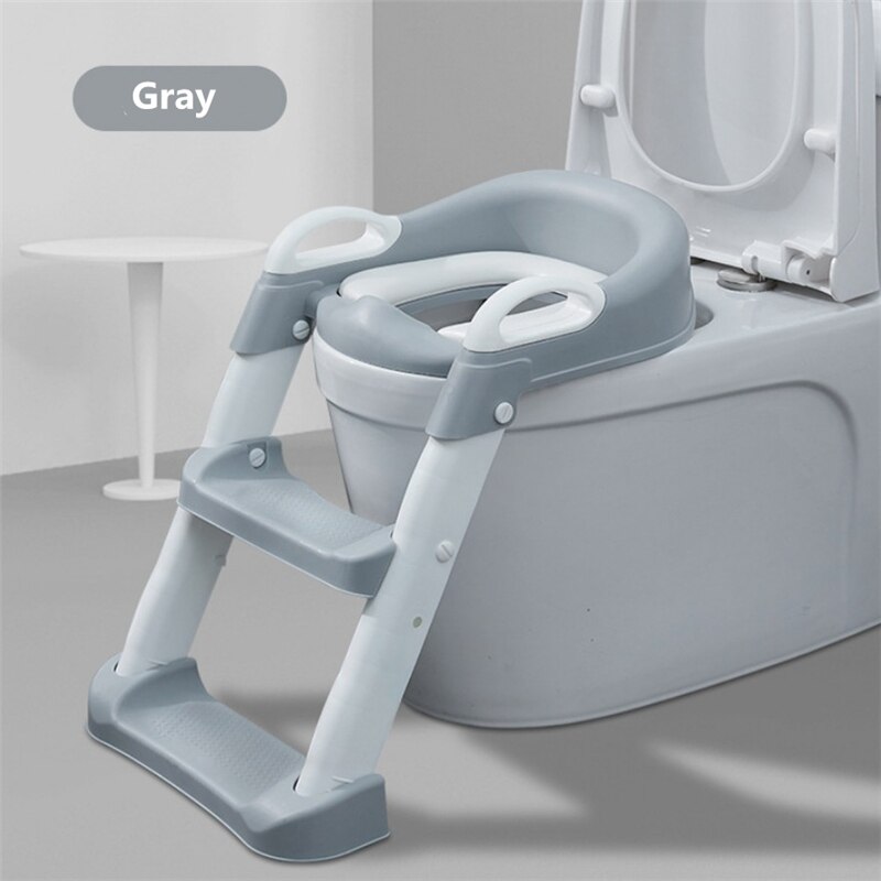 Baby Potty Training Seat Folding Children Pot Infant Baby Potty Seat with Ladder Baby Toilet Training Chair for Baby Boys Girls: Gray