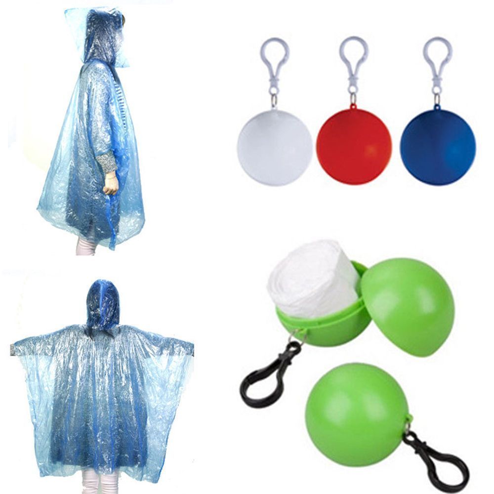 Unisex regnfrakke engangs regnjakke poncho regntøj nøglering bold praktisk bærbar engangs regnfrakke