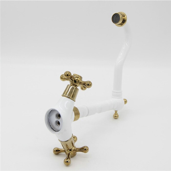 Bianco e oro doppio oro maniglia a leva contralto lungo bocca bacino del rubinetto della cucina 7306 W