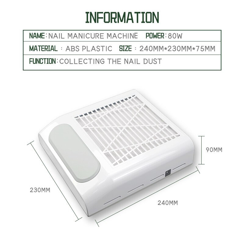 80W Sterke Nail Stofafzuiging Collector Stofzuiger Met Grote Power Ventilator Met Filter Nail Art Equipment Nail Voor manicure