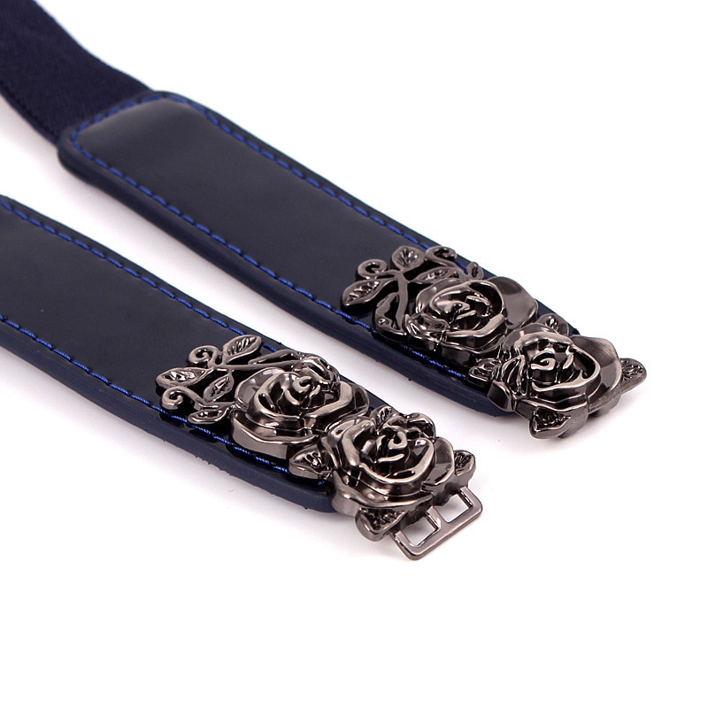 Elastic Nylon Ladies Belt for Dress Rose Flower Buckle Women Waist Belt for Coat Black White Red Female Corset Belt Strap