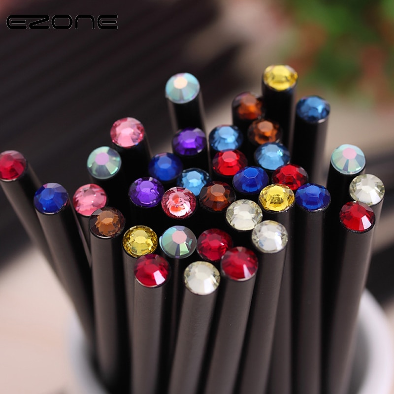 Ezone 12 Pcs Eenvoudige Stijl Potlood Leuke Kawaii Houten Zwarte Staaf Hb Potlood Met Kleurrijke Diamant School Schrijven Studenten Briefpapier