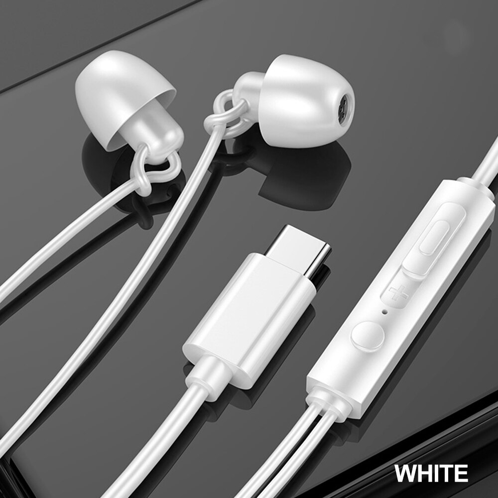 Sleeping Earphone No pressure Soft Silicone Headset In-Ear Mobile Phone With Mic Noise Cancelling Earphone For Xiaomi iphone: White mic type-c