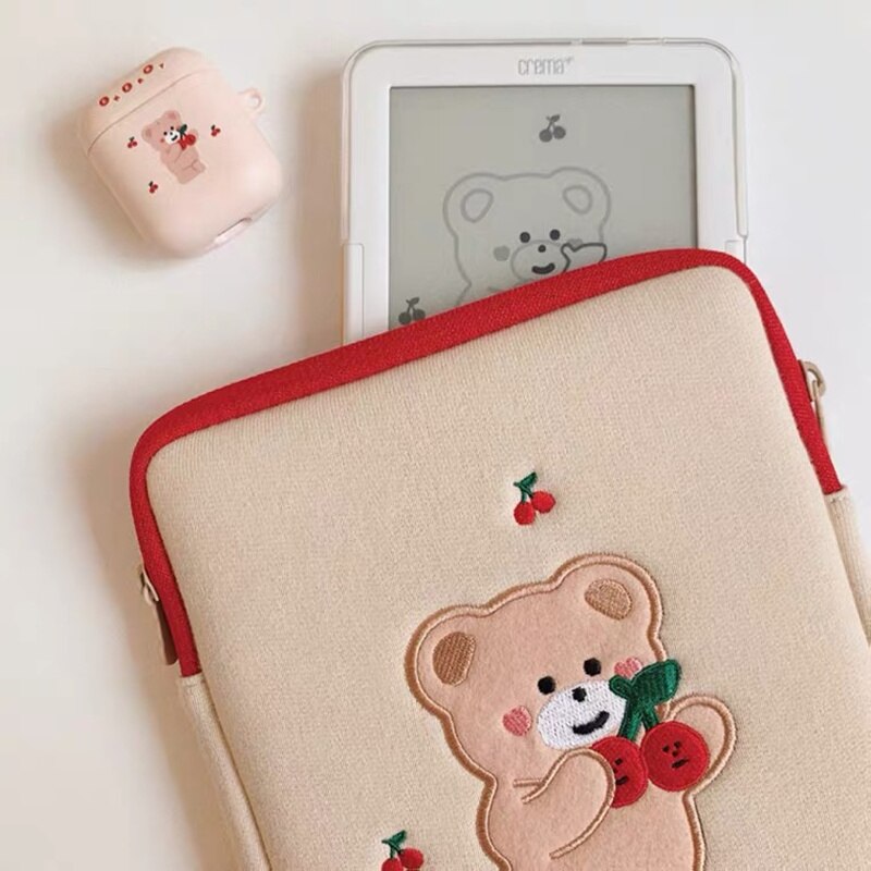 cute Korea Cherry Bear Laptop Bag 11 12 13 Apple Ipad Sleeve Case Bag For Macbook Air Pro 13 15 Dell Asus Acer Laptop Case