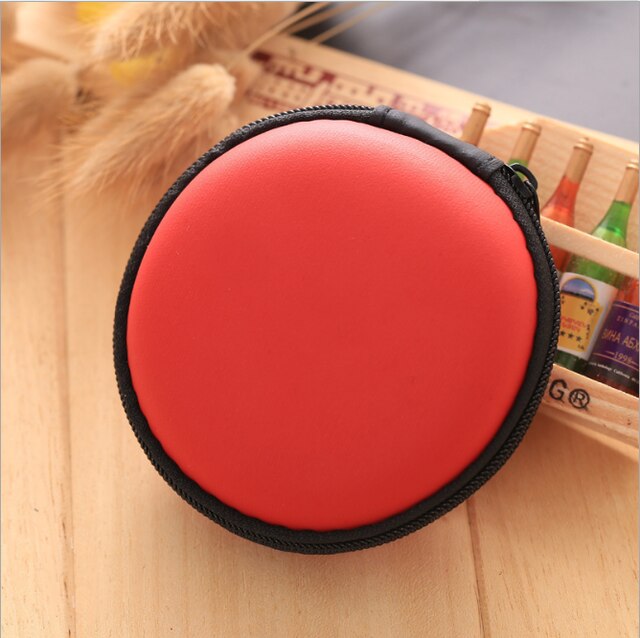 À prova de choque bolsa de moedas pequenos doces cor redonda sacos armazenamento organizadores fone ouvido bolsa: Red