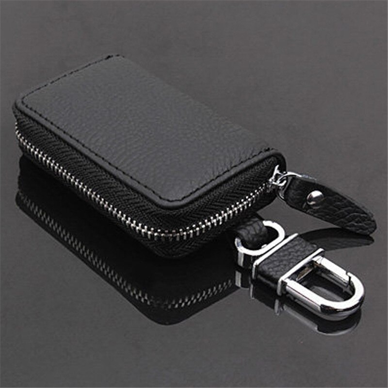 PU Leather Car Key Wallets Men Key Holder Housekeeper Keys Organizer Women Keychain Covers Zipper Key Case Bag Pouch Purse: Black