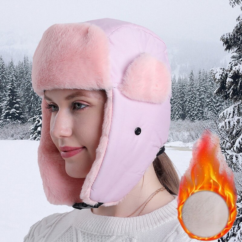 Wintermutsen heren dames warme mutsen plus fluwelen koudebestendige verstelbare mutsen winddichte gezichtsbedekking skimutsen sets gymmutsen: Pet roze