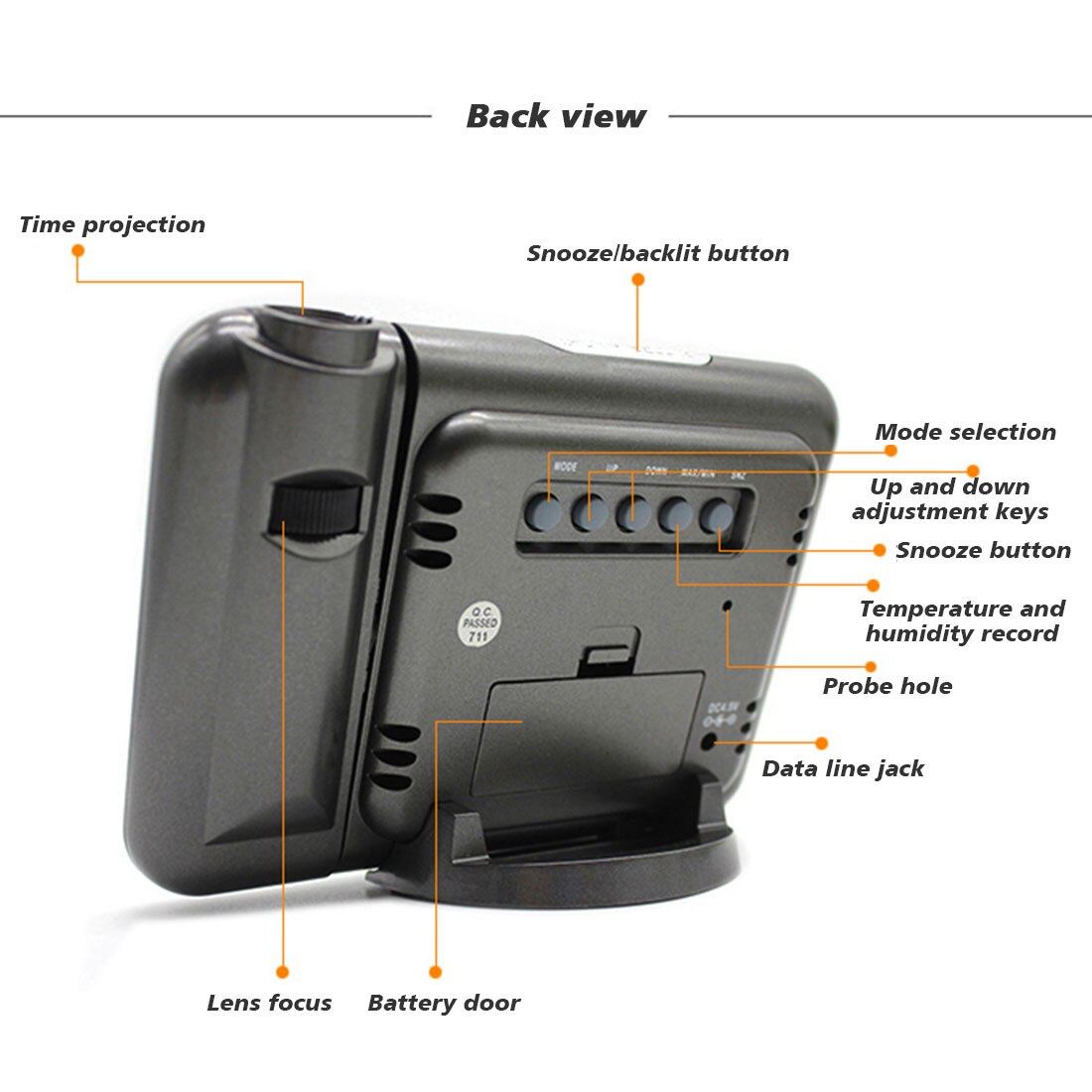 Reloj despertador Digital con proyector de techo, reloj despertador con termómetro de temperatura, indicador de fecha y calendario