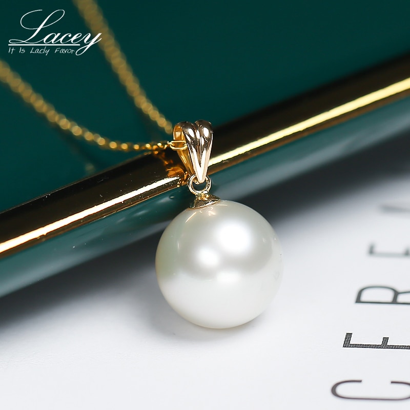 Real Big White Pearl Pendant For Women,11-12mm Natural Freshwtaer Pearl Pendant 18k Yellow Gold Chain Necklace Jewelry