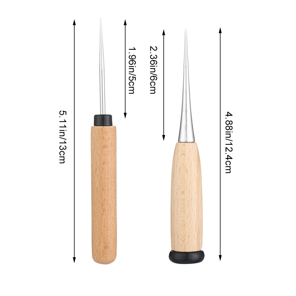 1PC Plastic Wooden Handle Stainless Steel Awl Tool Leather Craft Hole Maker Punching Stitch Needle Taper Sewing Stitching Tools