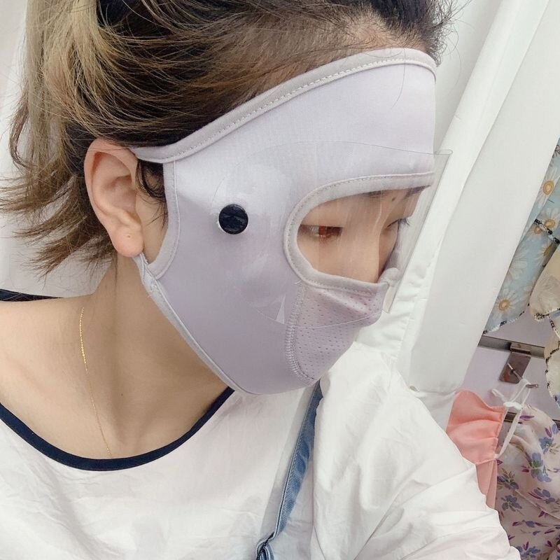 Fishing Ice Silk Sunscreen Face Mask Goggles Full Face Adjustable Black Lens Riding Mask Anti-flying Insect Mask: Grey