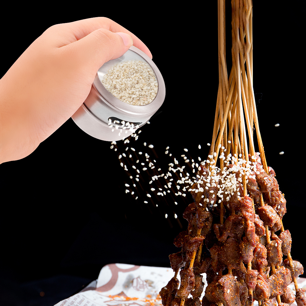 Transparent Lid Spice Magnetic Tin Pot Stainless Steel Spice Sauce Storage Container Pot Kitchen Condiment Holder Household Item