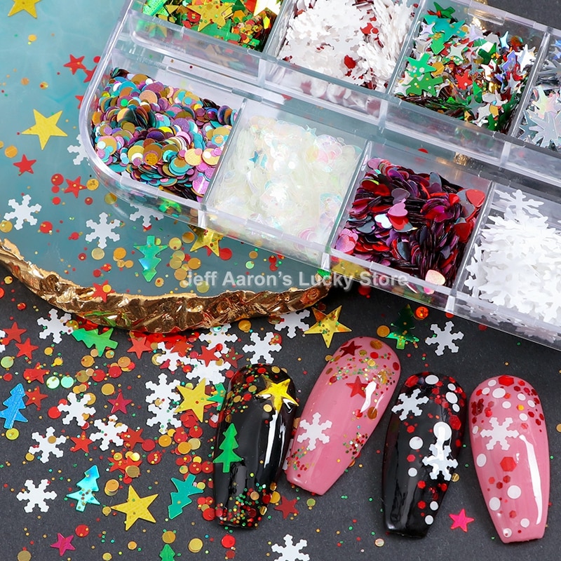 1 Box kerstboom snowflake glitter nail pailletten decals voor nail art decoraties manicure nagels accessoires acryl nail kit