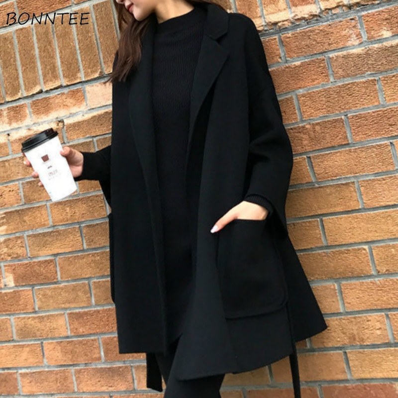 Mezcla mujer coreano Fashon primavera fina negro puro clásico Casual fashes Daily Lady Chic prendas de vestir exteriores Vintage Oversize