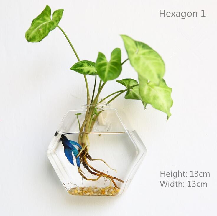 wall glass vase Wall mounted fish tank Hanging hydroponic vase Living room wall decoration: Black