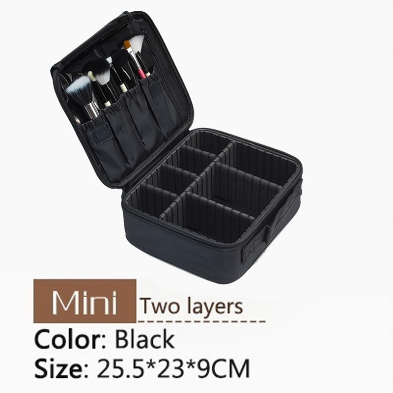 Bolsa de cosméticos para mujer, estuche de viaje para maquillaje , a la , para artista de maquillaje: black mini 2 layers