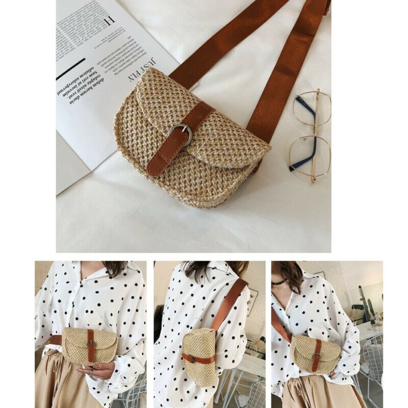 Kvinner sommer rektangel halm skuldervesker rotting bag håndvevd strand crossbody sirkel veske veske