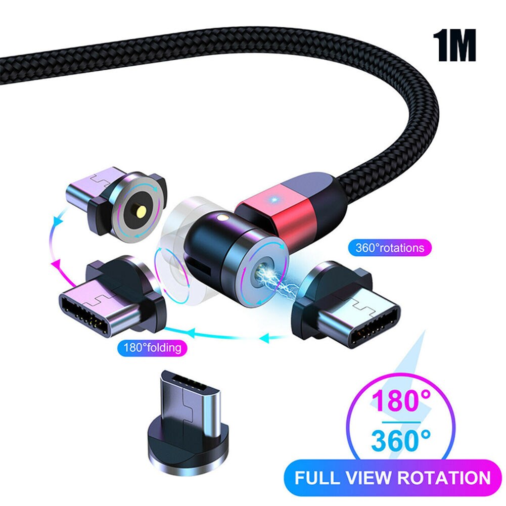 Double 360degree Magnetic Cable Kit with Triangular Indicator 5A Fast Charge Data Cable DOM668: Red / 1m