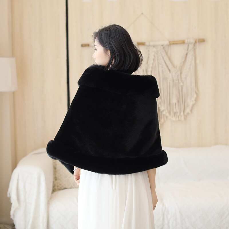 Veste de soirée en fausse fourrure pour femme, couleur noir/rouge vin, cape de mariage, hiver 2022, enveloppes boléro, châles d&#39;hiver en Stock