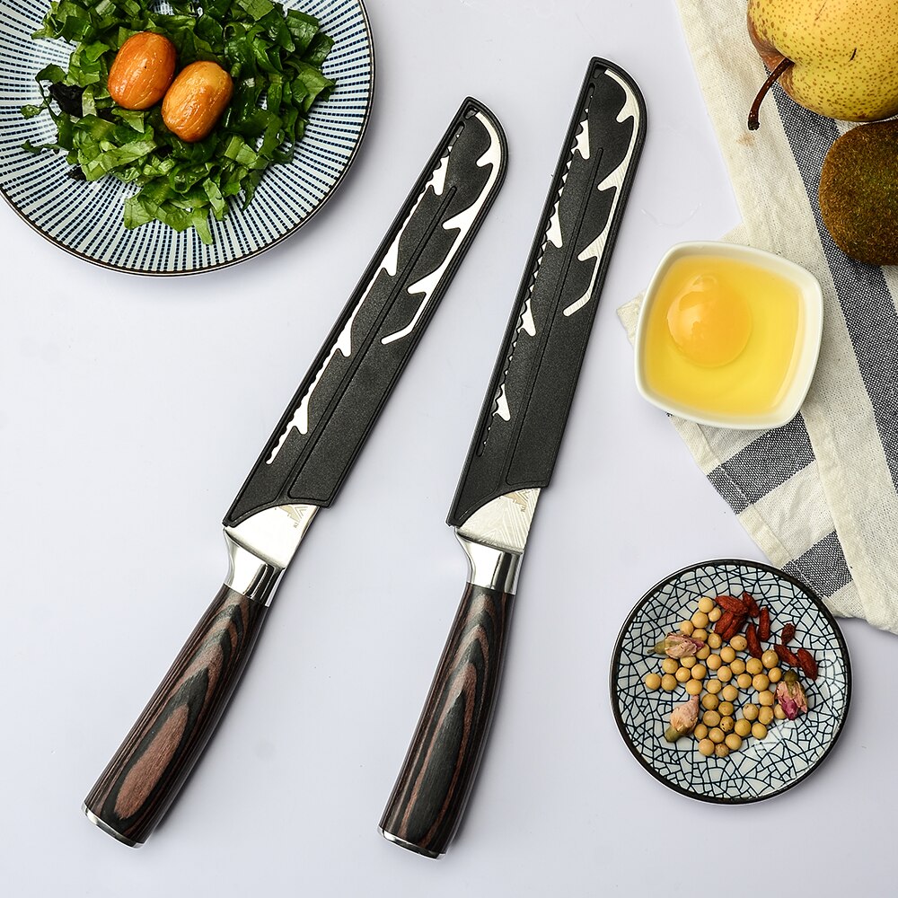 XYJ Kitchen Bread Knife 8 Inch Stainless Steel Serrated Bread Knives Sausage Sandwich Slicing Cutter For Cake Toast Dough Tool