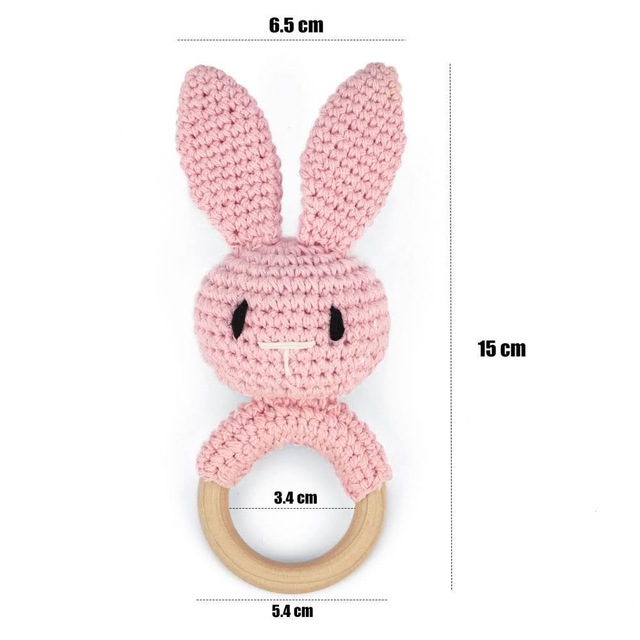 Sonajeros para bebé, sonajero de flores de ganchillo, anillo de madera, mordedor para bebé, roedor, gimnasio infantil, sonajeros móviles, juguetes educativos para recién nacidos, , 1 ud.: Rosa